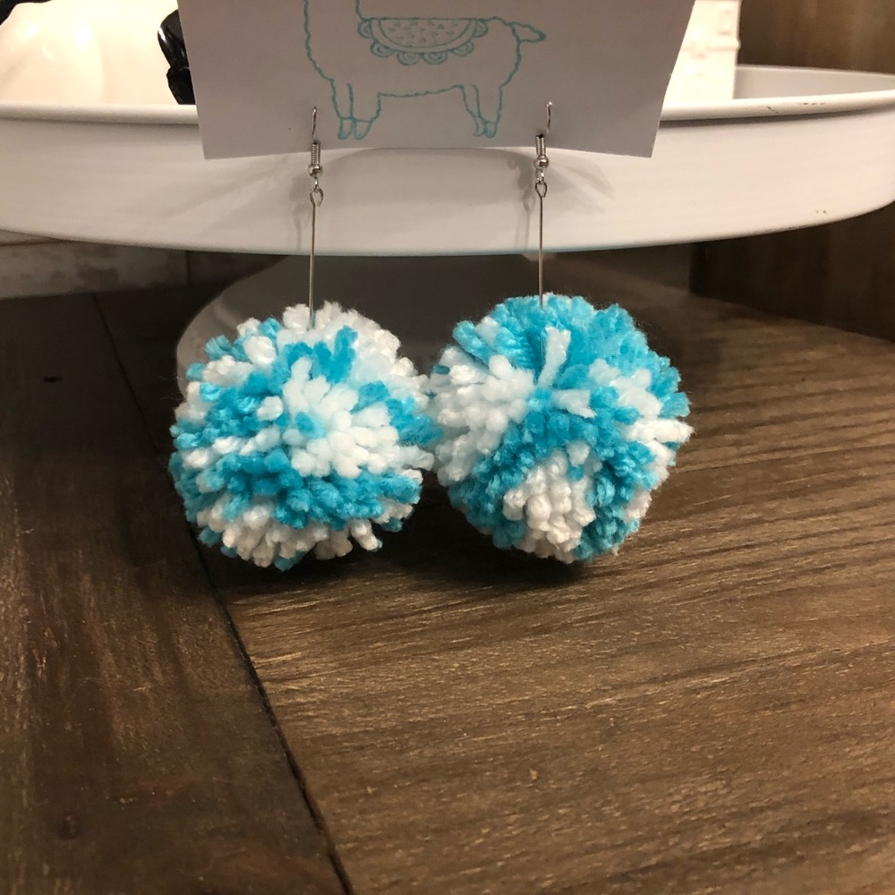 Turquoise & white Pom Pom earrings